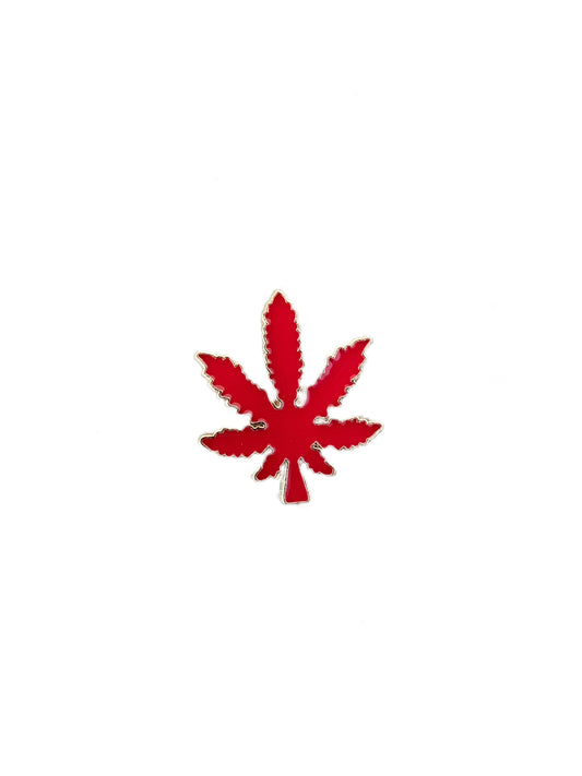 Red Weed Leaf Enamel Pin