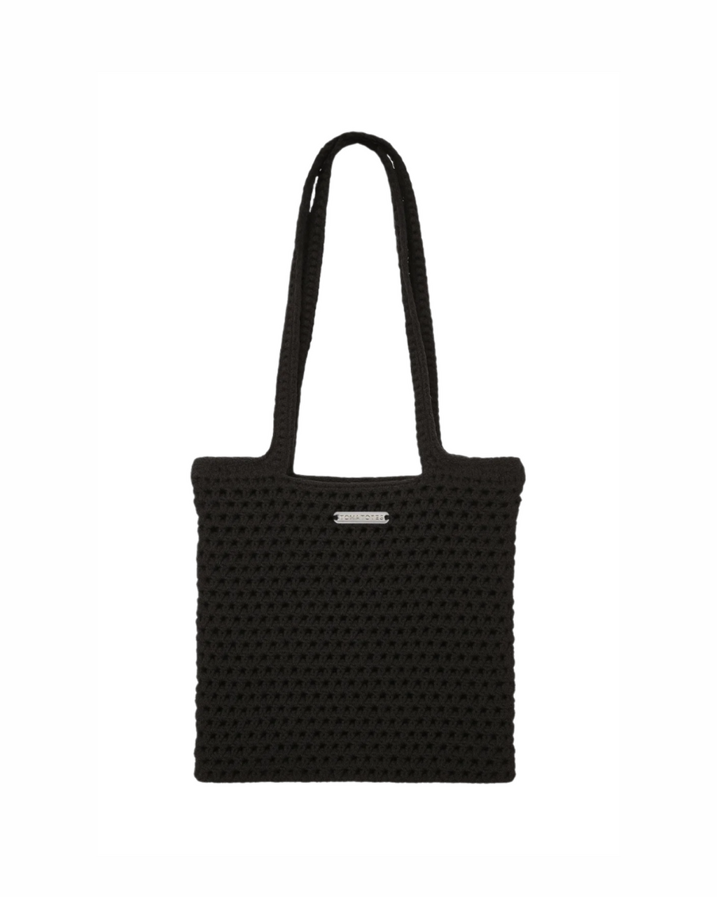 Black textured tote bag on a white background