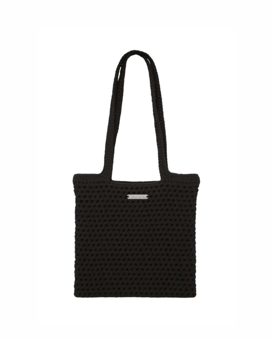 Black textured tote bag on a white background