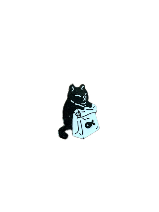 Cat with Food Enamel Pin