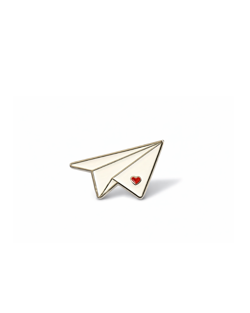 Paper Plane w Heart Enamel Pin