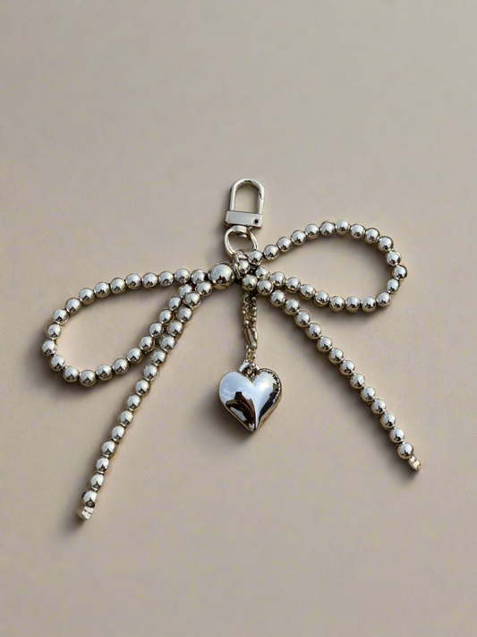 Beaded Bow Heart Charm