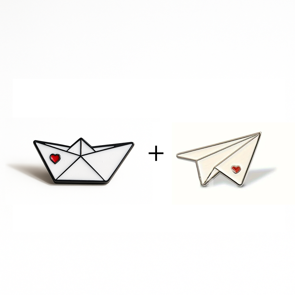 Paper Plane w Heart Enamel Pin