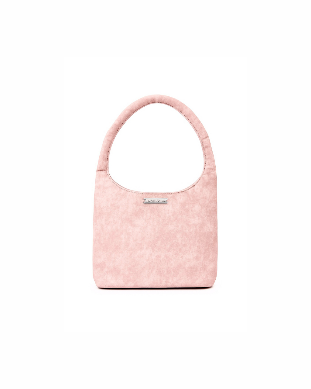 Pink handbag with a visible brand logo on a white background