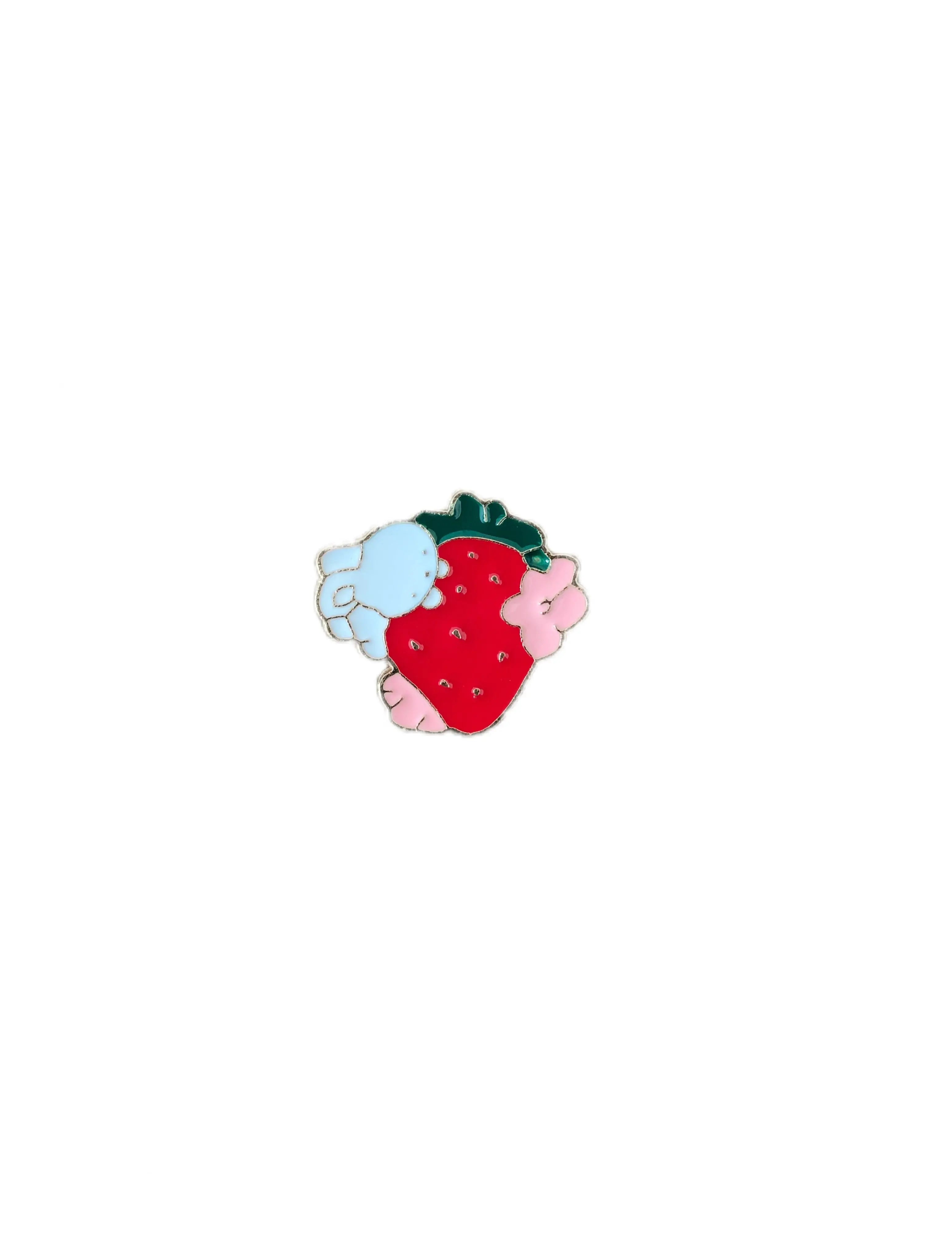 Bunny on a Strawberry Enamel Pin - Image #1