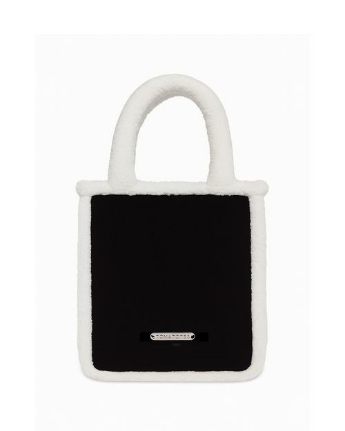 Black bag with white handle on a white background