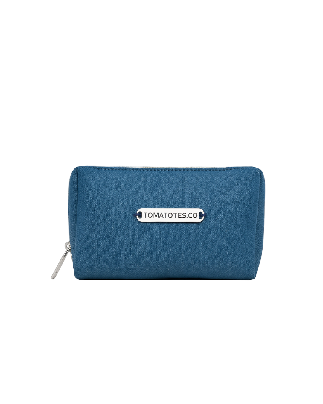 Blue pouch with a visible brand logo on a white background