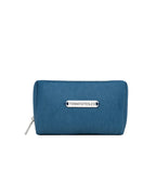 Blue pouch with a visible brand logo on a white background