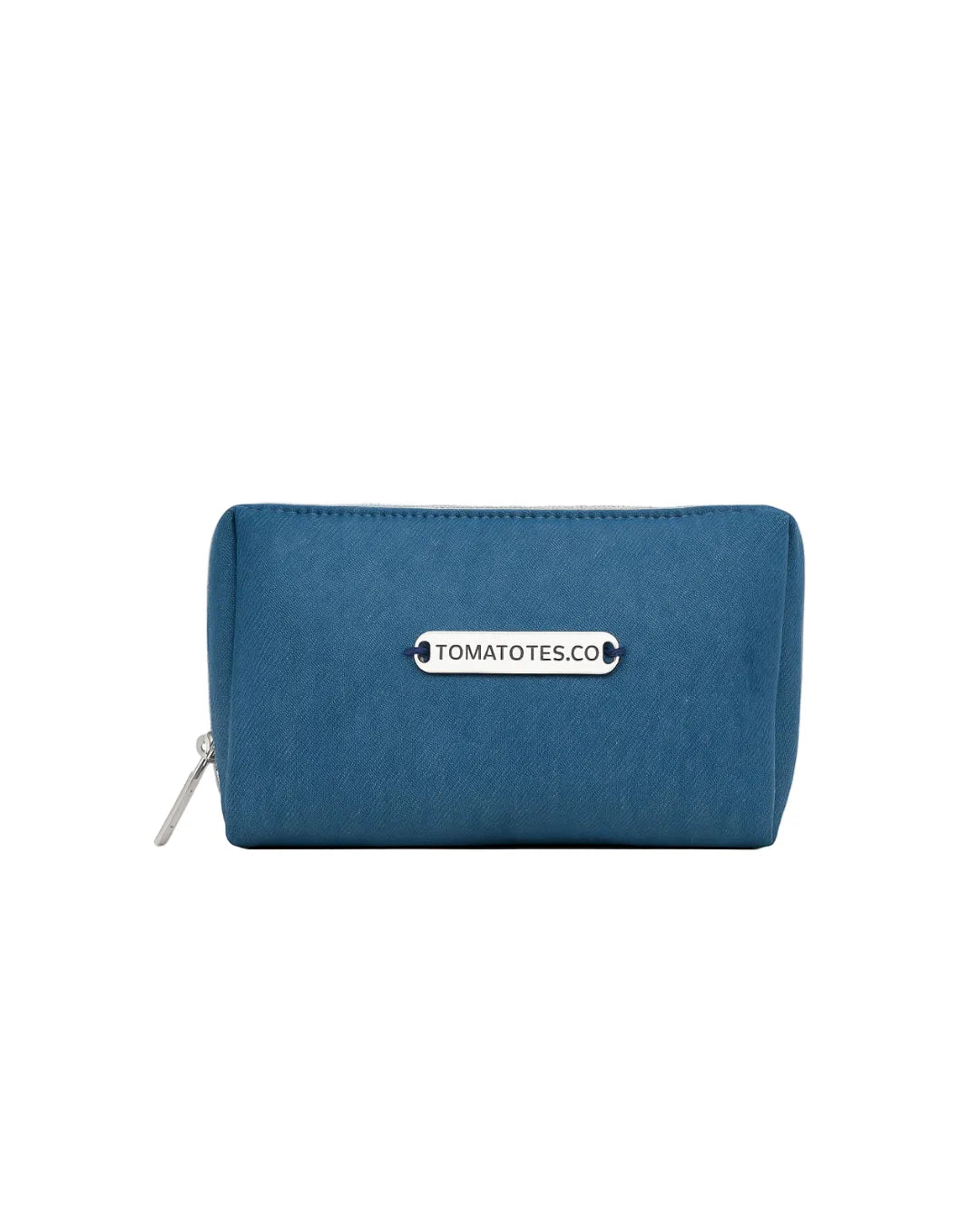 Blue pouch with a visible brand logo on a white background