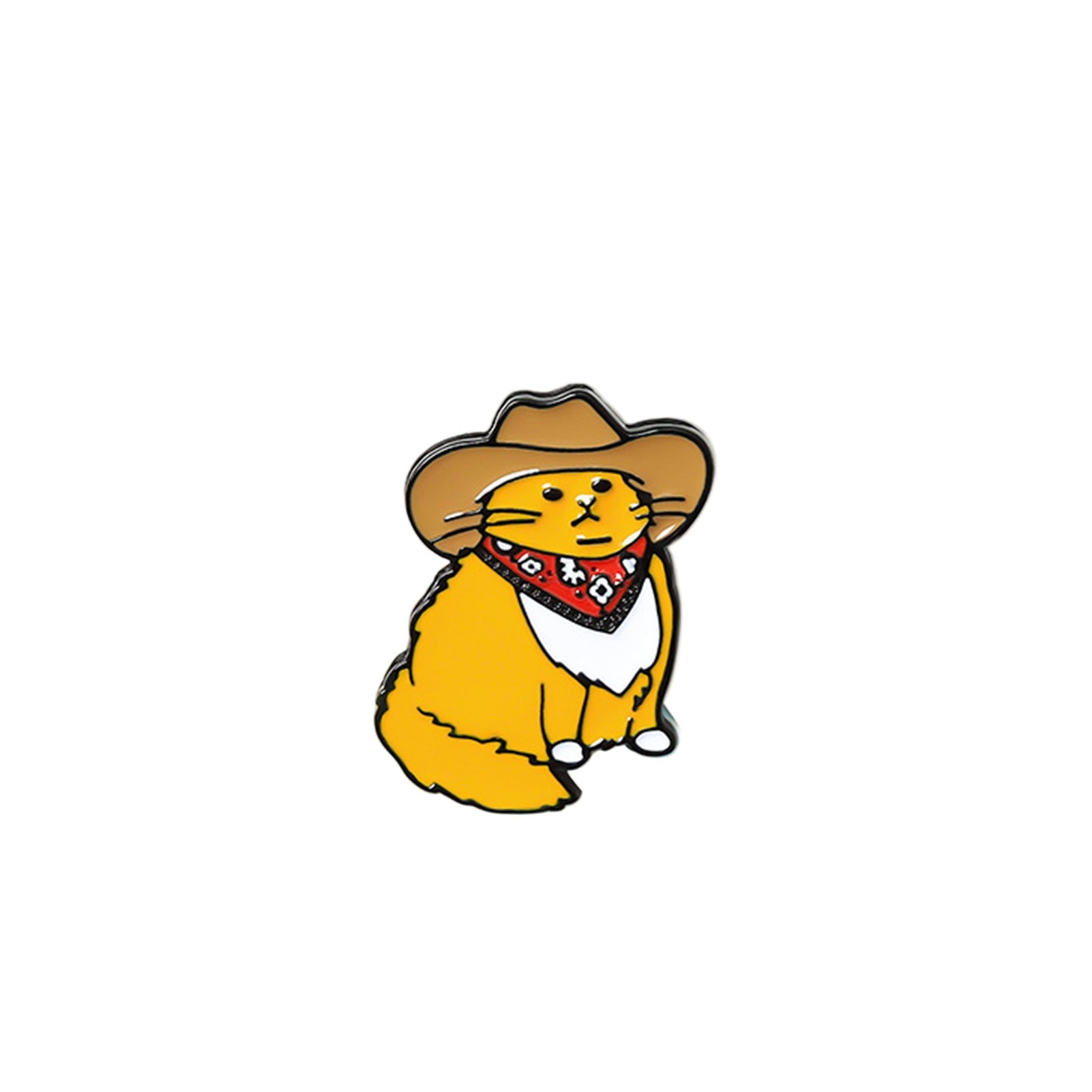 Cat wearing a cowboy hat and bandana on a two-tone pink and blue background