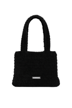 Black textured handbag on a white background
